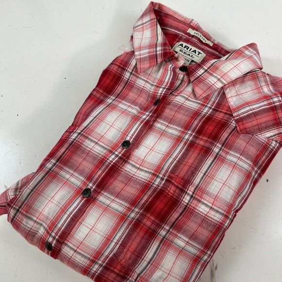 ARIAT Red White Real Long Sleeve Plaid Western Shirt XXL - Picture 11 of 16